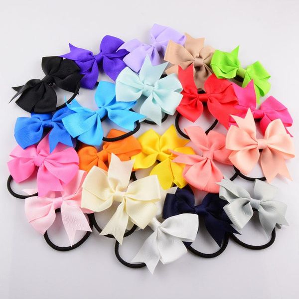 

500pcs 3.15 inch girl boutique grosgrain ribbon bow elastic hair tie rope hair band bows, Slivery;white