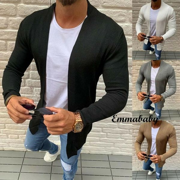 

мужская трикотажная куртка кардиган slim fit вязаный свитер твердые с длинным рукавом мужской зимняя мода повседневная трикотаж пальто куртк, White;black