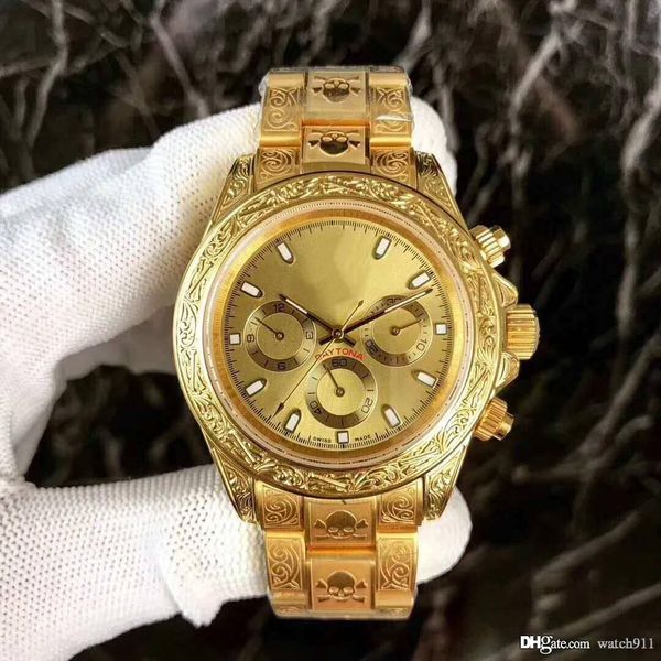 

men 40mm luxury multi-functional automatic mechanical watch with carved flowers, luminous 18k gold postage automatic mechanical watch, Slivery;brown