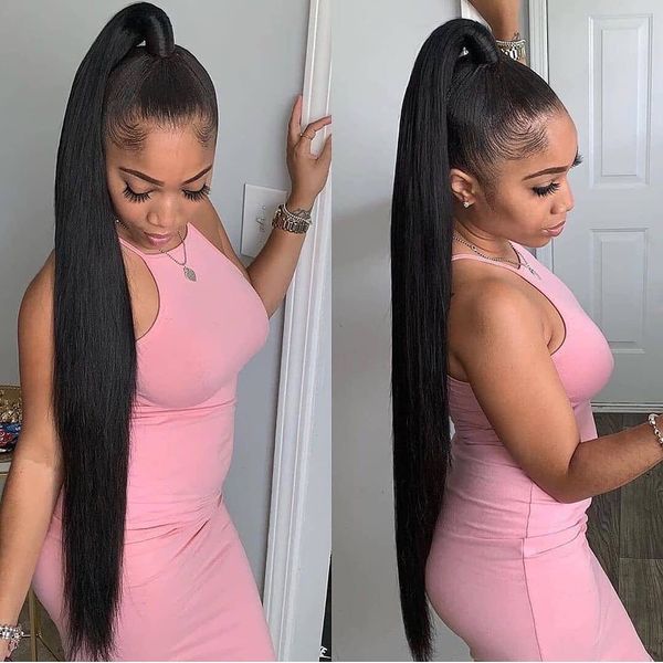 

оптовая виргинская перуанская кутикула выровненная 40 " прямая волна человек ткет 32 34 36 38 40 дюймов прямые пучки волос, Black