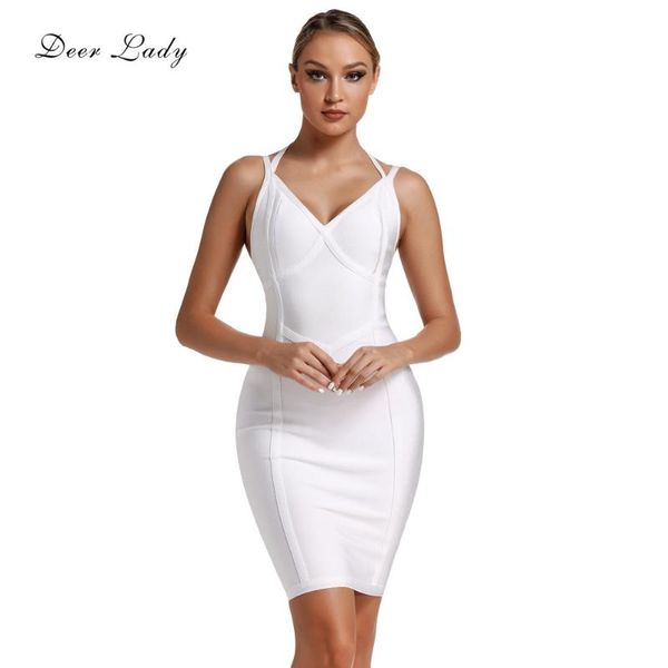 

deer lady celebrity bandage dresses 2019 new arrivals women halter white bandage dress bodycon evening party dress club red, Black;gray