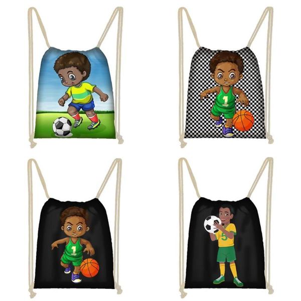 

twoheartsgirl afro boys print drawstring bag africa brown black boys storage bag teenager soft backpack kids bookbag gift