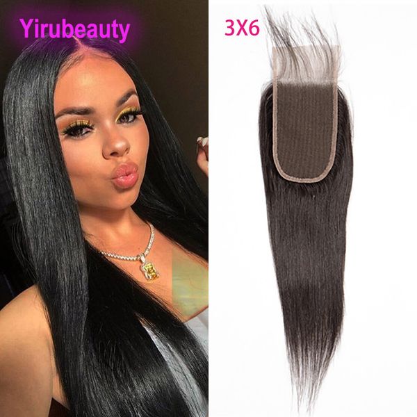 

peruvian unprocessed human hair 8-30inch 3 x6 lace closure silky straight virgin hair three by six closure straight natural color, Black;brown
