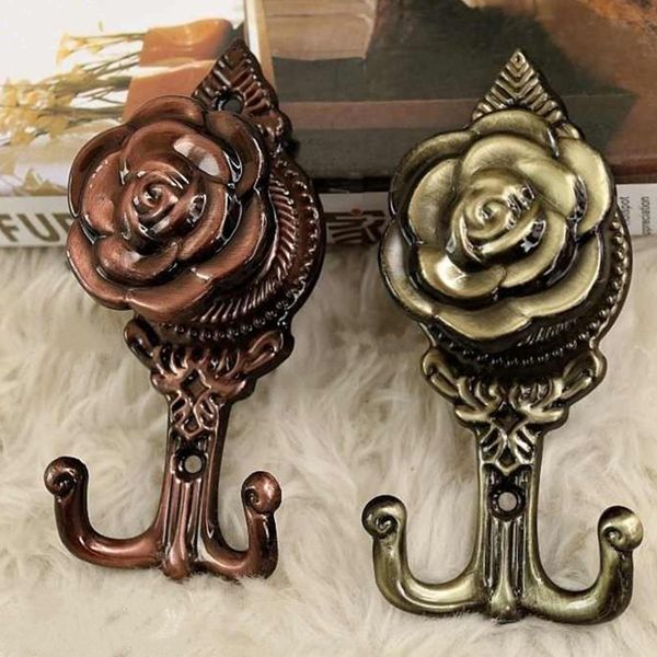 

2pcs diy vintage peony rose design curtain holder towel clothes key table handbag holder for wall hanger organizer storage