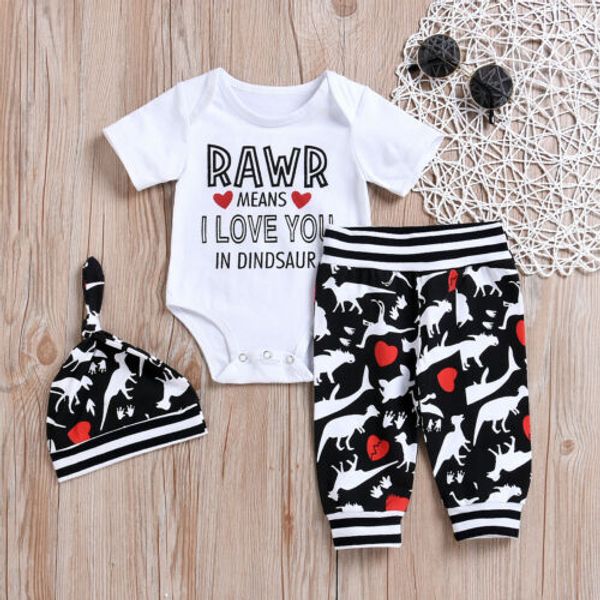 

summer fashion newborn baby boy girl dinosaur&love print outfits romper long loose pants toddler clothes, Pink;blue