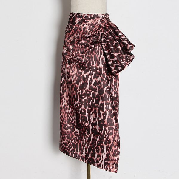 

skirts brand design 2021 summer leopard print pleated irregular skirt women elegant luxury high waist ruffles patchwork clothes, Black