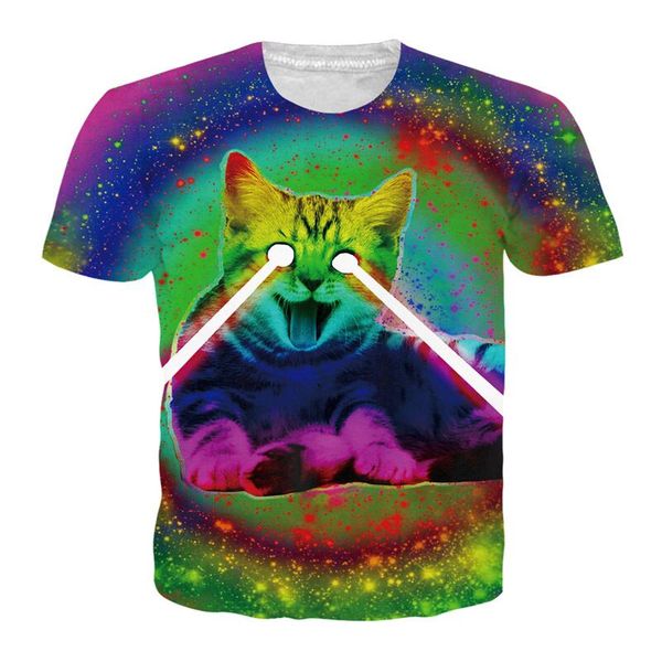 

galaxy space laser cat новая забавная модная футболка с принтом 3d для мужчин / женщин унисекс с круглым воротом и коротким рукавом повседне, White;black