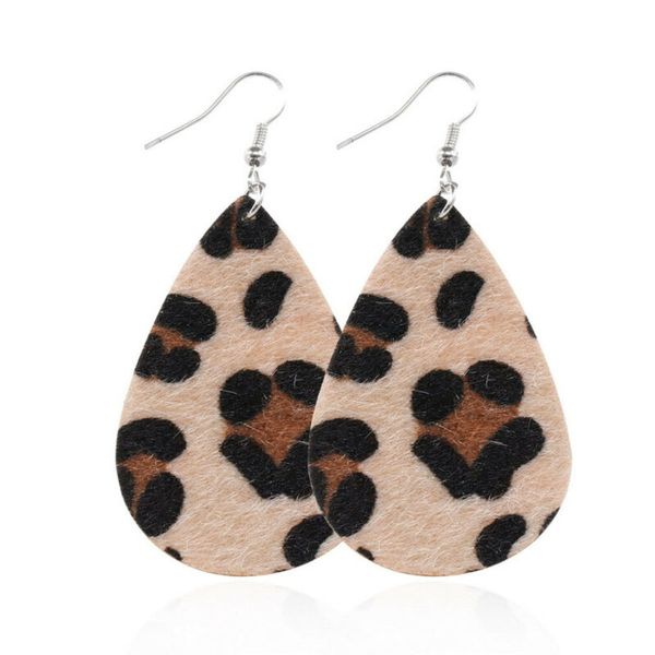 

2020 fashion trend women boho pu leather leaf earrings teardrop dangle drops leopard print hollow hook ladies casual accessories, Silver