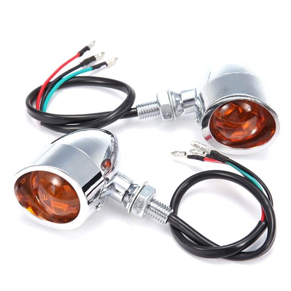 

2pcs motorcycle turn signal indicator light plated silver locomotive turn signal