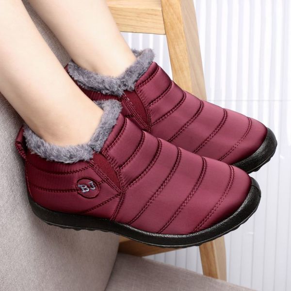 

warm plush women boots waterproof slip-on winter boots women shoes 2019 solid snow ankle casual shoes woman botas mujer, Black