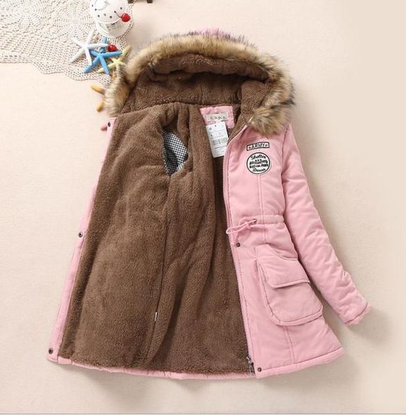

fashion winter hooded coat women slim plus size outwear medium-long wadded jacket thick cotton fleece warm cotton parkas, Tan;black