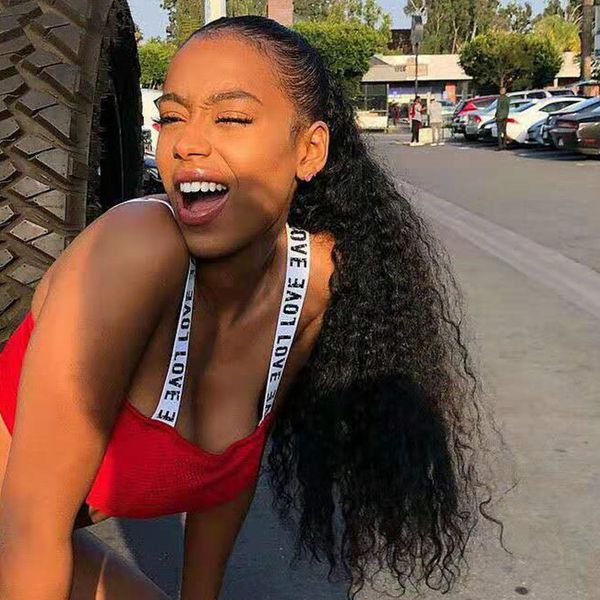 

kinky curly ponytail for black women natural kinky curly brazilian virgin hair 1 piece clip in ponytails 100% human hair 18inch 120g