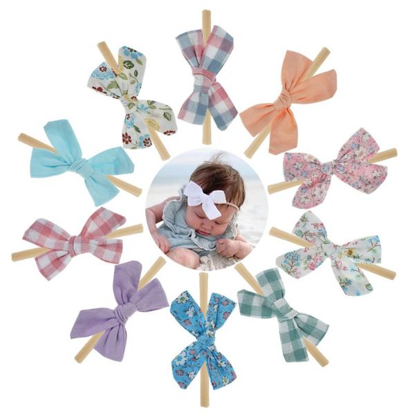 

new kids nylon bows headband newborn baby elastic bowknot headdress children kids printed floral bebes hair accessories, Slivery;white