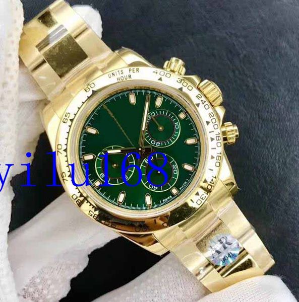 

luxury men's automatic ar cal.4130 eta movement chronograph golden green black dial yellow gold 904l 116508 cosmograph watch, Slivery;brown