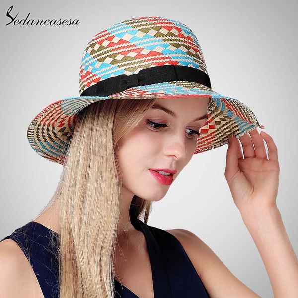 

sedancasesa woman beach hats floppy wide brim foldable straw sun hats for women fashion summer straw cap bowknot uv protection, Blue;gray