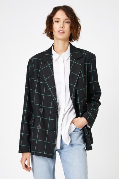 

koton women green plaid coat 8 yak52501uw, Black;brown