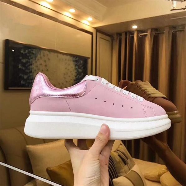 

2019 Best Quality Designer Men Women Sneakers Fashion Luxury Lady Pink Black White Leather Platform Low Top Flat Casual Party Wedding Shoes