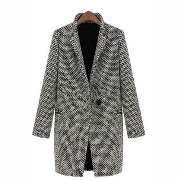 

european and american style plaid trench coat for women v neck clark cotton woolen cloth thickened mid long outwear s-2xl, Tan;black