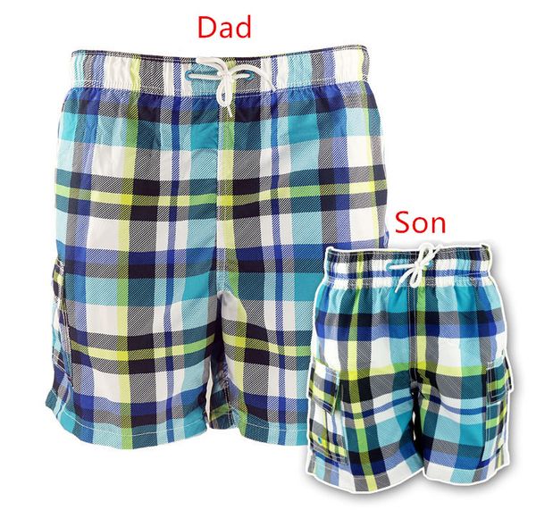 

men's swimwear funfeliz father son swimming trunk family mathcing clothing plaid men boys board shorts parent-child swimsuit beachwear