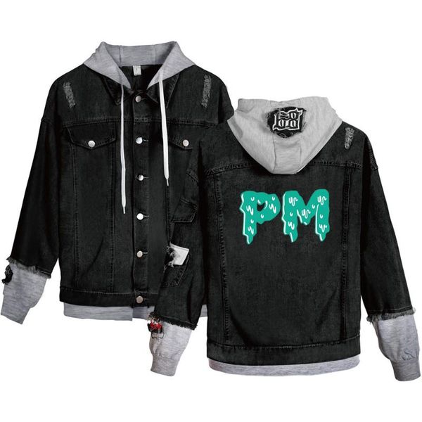 

fashionable denim jacket jacket men's/women's hooded denim streetwear casual black men payton moormeier letter, Black;brown