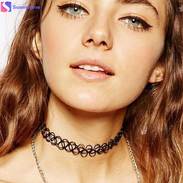 

susenstone strip shape женщины колье колье колье vintage choker stretch ожерелье ретро хна эластичные ожерелья # 3-4, Golden;silver