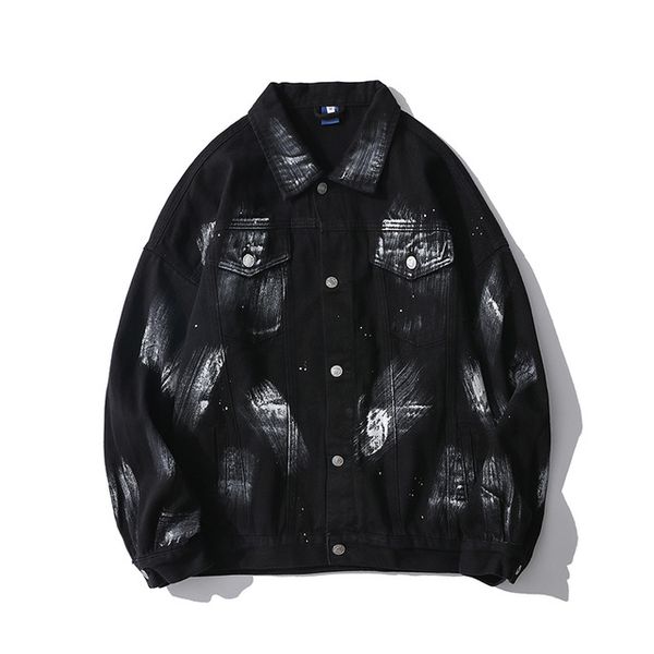 

painting denim jackets turn down collar men's jacket streetwear jackets for man, Black;brown