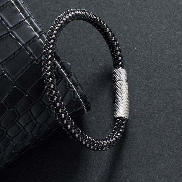 

metal rope braided black bracelet men bracelets stainless steel buckle simple style fashion wristband male jewelry gifts, Golden;silver