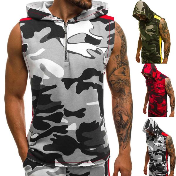 

fashaiualy men' tank camouflage vest jacket lightweight patchwork sleeveless contrast hoodie ropa para hombre, White;black