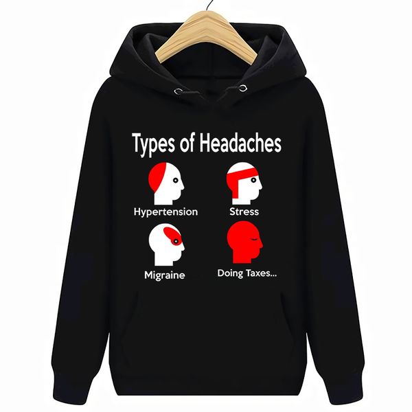 

hoodies sweatshirts male hipster casual o-neck short sleeve tee shirts types of headaches taxes funny for men, Black