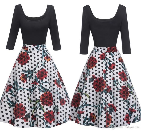 

in stock fast shipping women floral print dress scoop vintage 2019 casual elegant party black dress for women fs2739, Black;gray