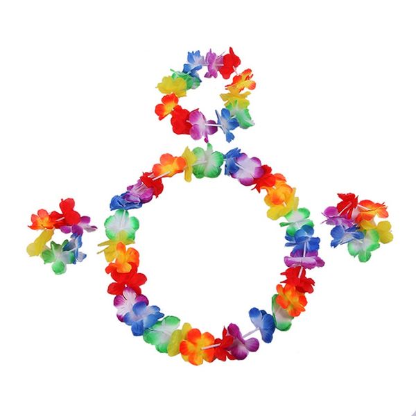 

hawaiian flowers wreath tropical flower garland necklace bracelets headband set kids beach costume party decorations fa2001