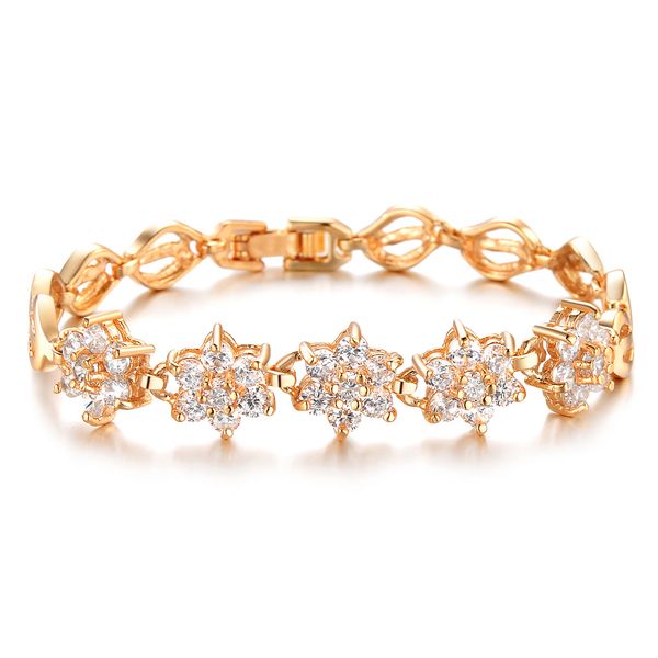 

luxury gold color chain white crystal flower wedding bracelet luxury designer jewelry woman dream wedding bracelet 3-ks441, Golden;silver
