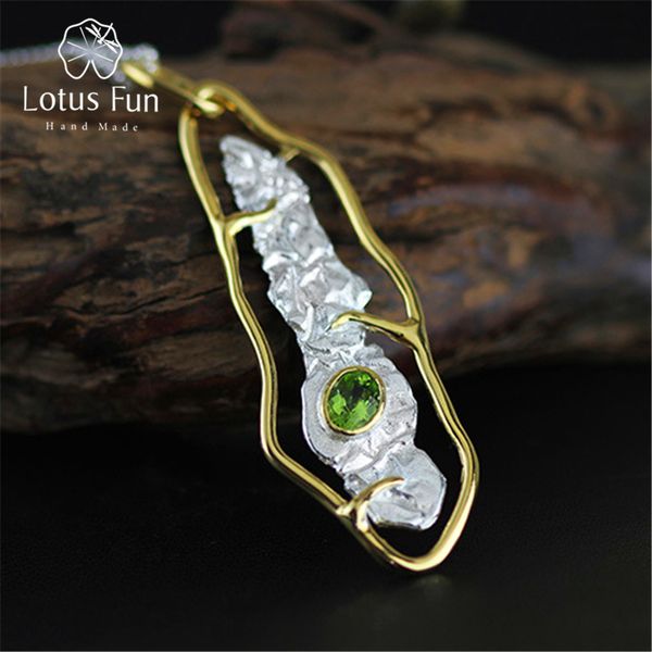 

lotus fun real 925 sterling silver natural peridot handmade fine jewelry stylish pendant without necklace acessorios for women