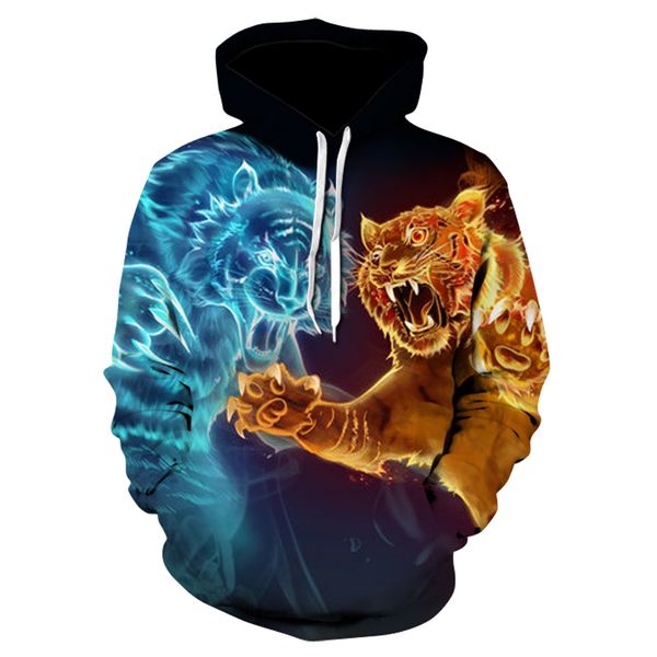 

a new 2019 hoodie featuring two tigers fighting each other, and fall hip-hop hoodie casual brand dropship 3d animal print, Black