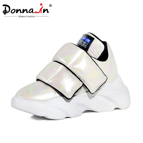 

donna-in 2019 autumn women flats genuine leather waterproof shoes ladies breathable fashion sneakers women with thick platform, Black