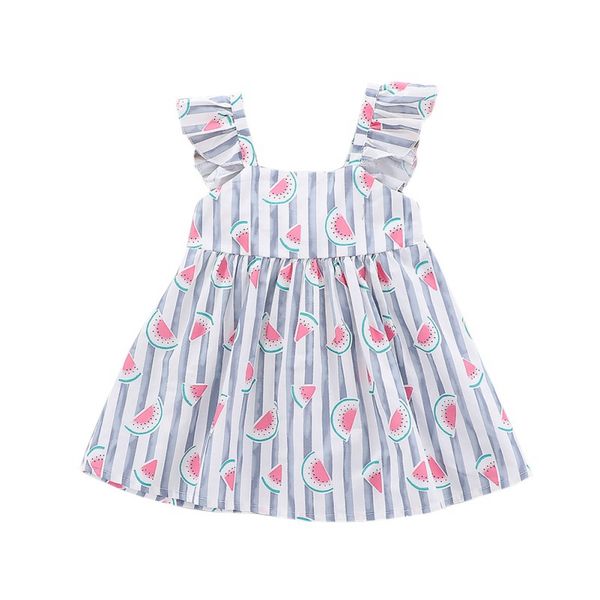 

summer casual baby girl newborn baby girl dress sleeveless bow-knot cute lemon watermelon princess dresses kids toddler 0-4y, Red;yellow