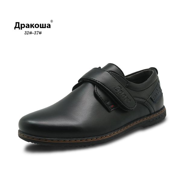

apakowa brand new children' pu leather boys shoes spring autumn wedding casual uniform shoes black flat kids school dress, Black;grey