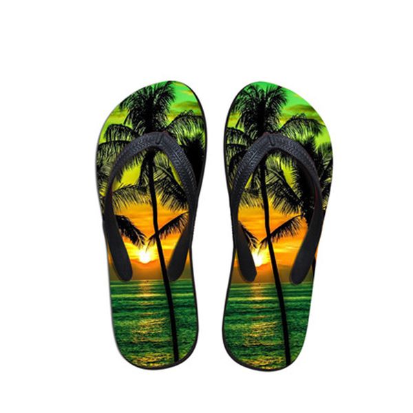 

customized women flip flops 3d palm tree pattern women's casual summer slip-on slippers woman beach flats flip flops for female, Black