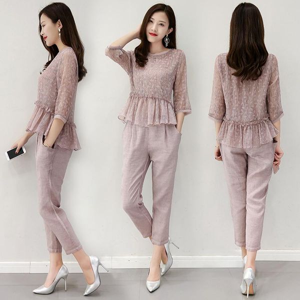

2020 new summer women casual two piece set and pants loose 2 peice set women summer short t shirt and wide pants suit z06, White