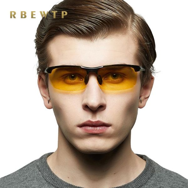 

rbewtp aluminum magnesium sport men's night vision goggles polarized sunglasses gold frame rimless glasses oculos for men ys8177, White;black