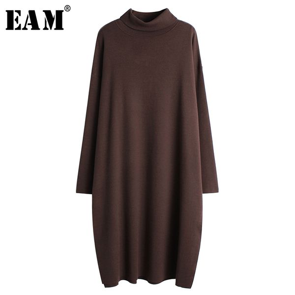 

eam] women black big size brief knitting dress new turtleneck long sleeve loose fit fashion tide spring autumn 2019 19a-a421, Black;gray