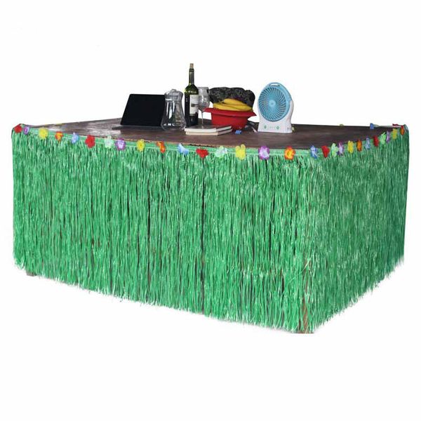 

276 x 75cm hawaiian tropical table skirt grass skirt tableware cloth for birthday wedding party christmas banquet table decor