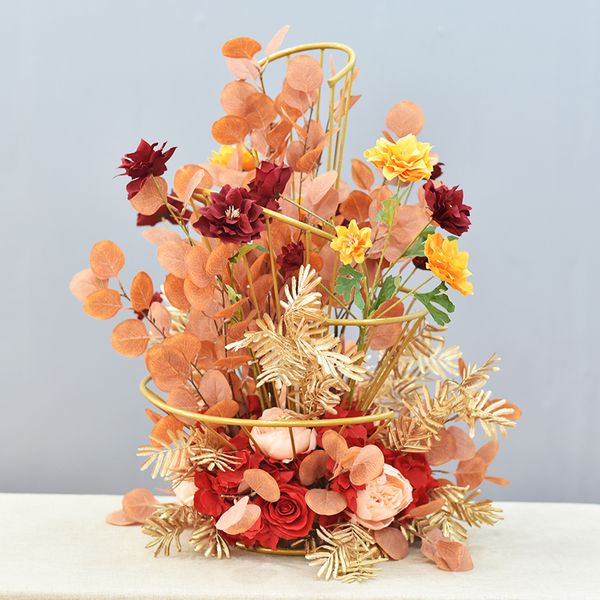 Propções de festa de casamento em espiral fãs de fãs de fãs de fãs stand hotel tabela flor rota de flores decoração de seda de chumbo