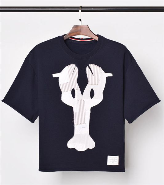 

лето чистого хлопок loopback джерси knit рубашечных лоскутная lobster иконка граничных тройники неполных рубцы футболка для мужчин женщин тр, White;black