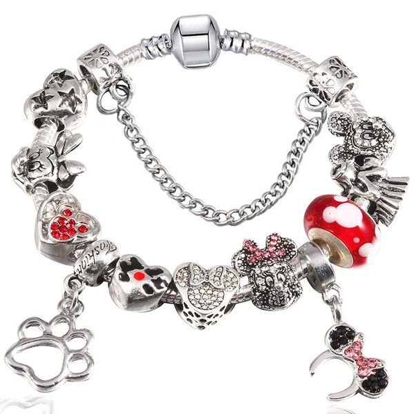 

wholesale-charm red bead cartoon style bracelet for pandora style crystal pendant lady/child bangle jewelry, Black