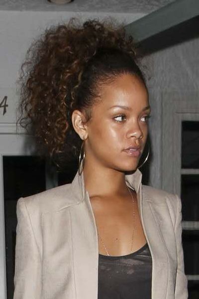 Rihanna Short Brown Kinky Curly Drawstring Ponytail Hairpiece Clip
