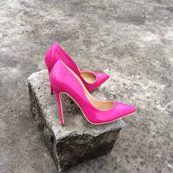 

casual designer lady fashion brand women fashion fuchsia patent spikes high heels elegant ladies pointed toe evening dress stilettos, Black