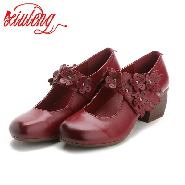 

xiuteng original hollow cowhide flower women fashion shoes mid heels 2020 new pumps women shoes elegant genuine leather, Black