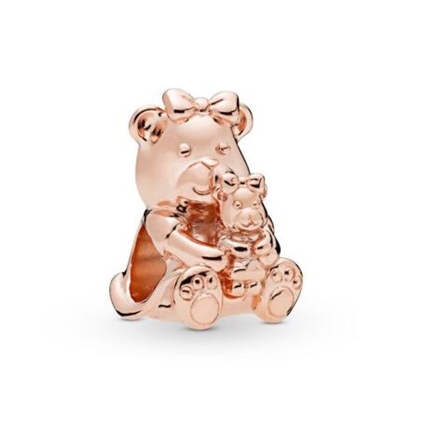 2019 Muttertag Rose Farbe Dora Bär Charm lose Perle passend für Pandora-Armbänder Original 925 Sterling Silber Tierperle DIY Herstellung von Schmuck