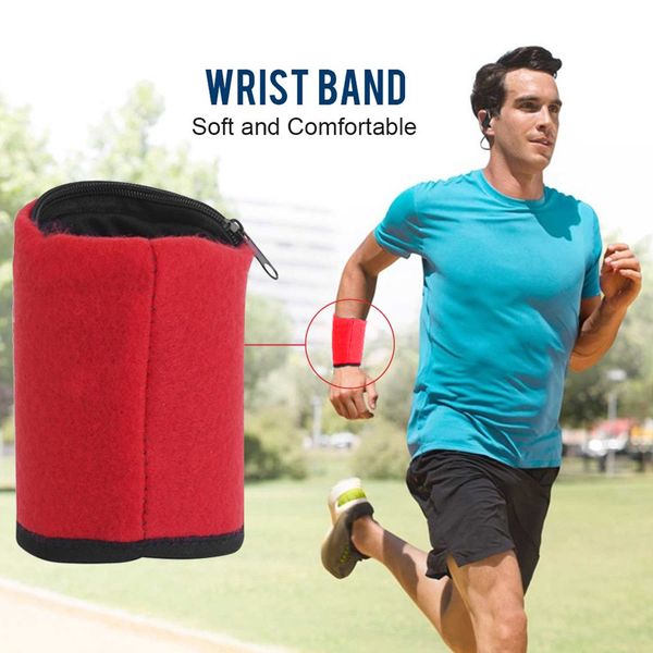 

1pc wrist bag sport cycling travel coin purse wristbands wallet band safe hiking zipper wrist wallet sports protector, Black;red